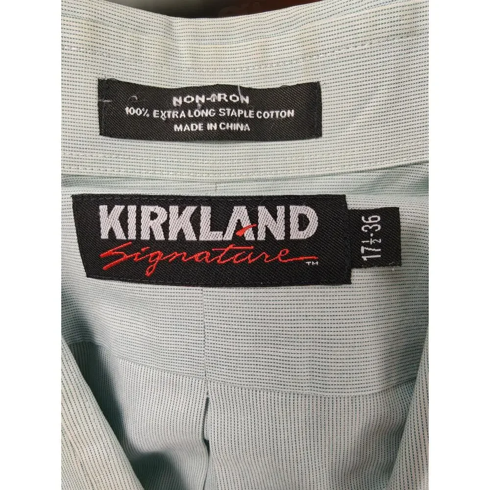 Men’s Kirkland Signature Dress Shirt Mint Green 17.5 36 Non-Iron Cotton